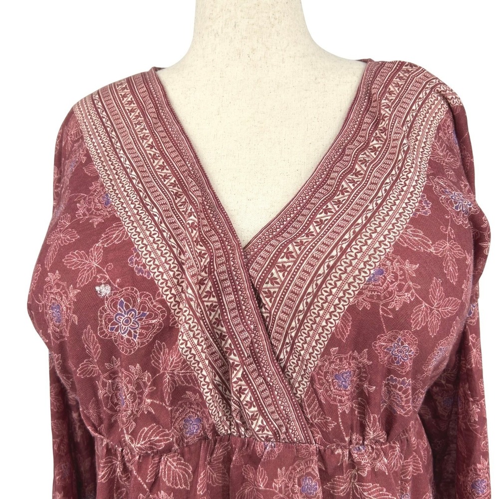 Weekend Suzanne Betro Top Wms 4X Burgundy Floral Surplice Boho Peplum Romantic - Picture 3 of 9